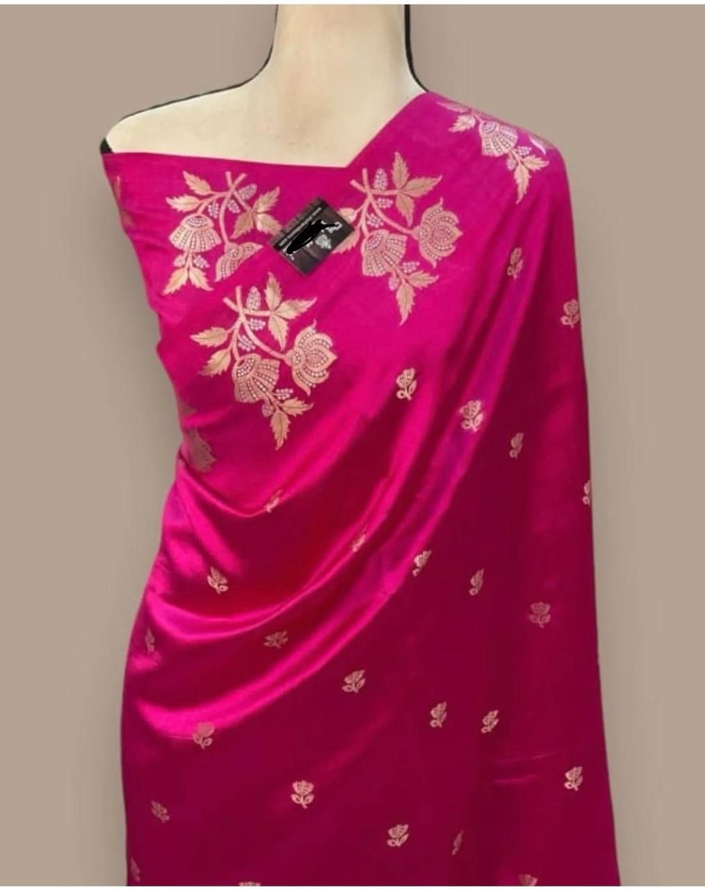 Pure crush silk saree with all over embroidery design and cut work design. Blouse - Running with butti, as - Haxberry