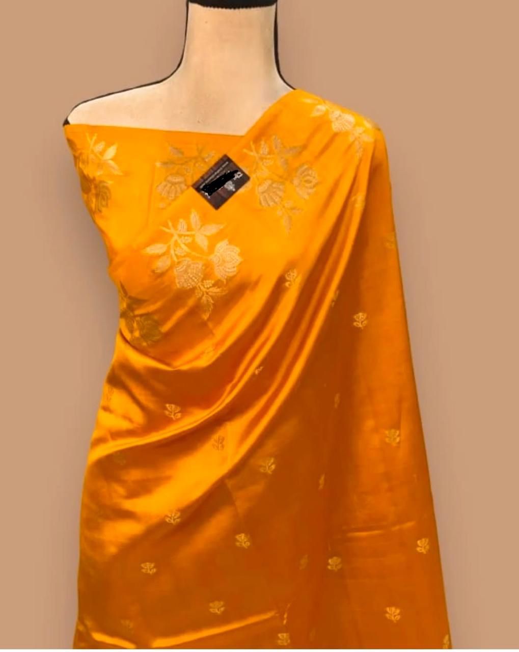 Pure crush silk saree with all over embroidery design and cut work design. Blouse - Running with butti, as - Haxberry
