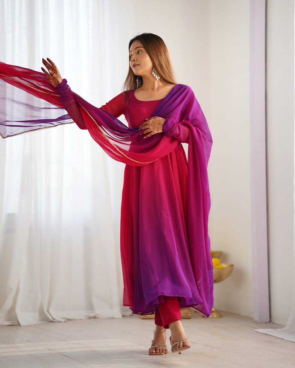 HEAVY PURE SOFT FOX GEORGETTE COLOURFULL GOWN - Haxberry