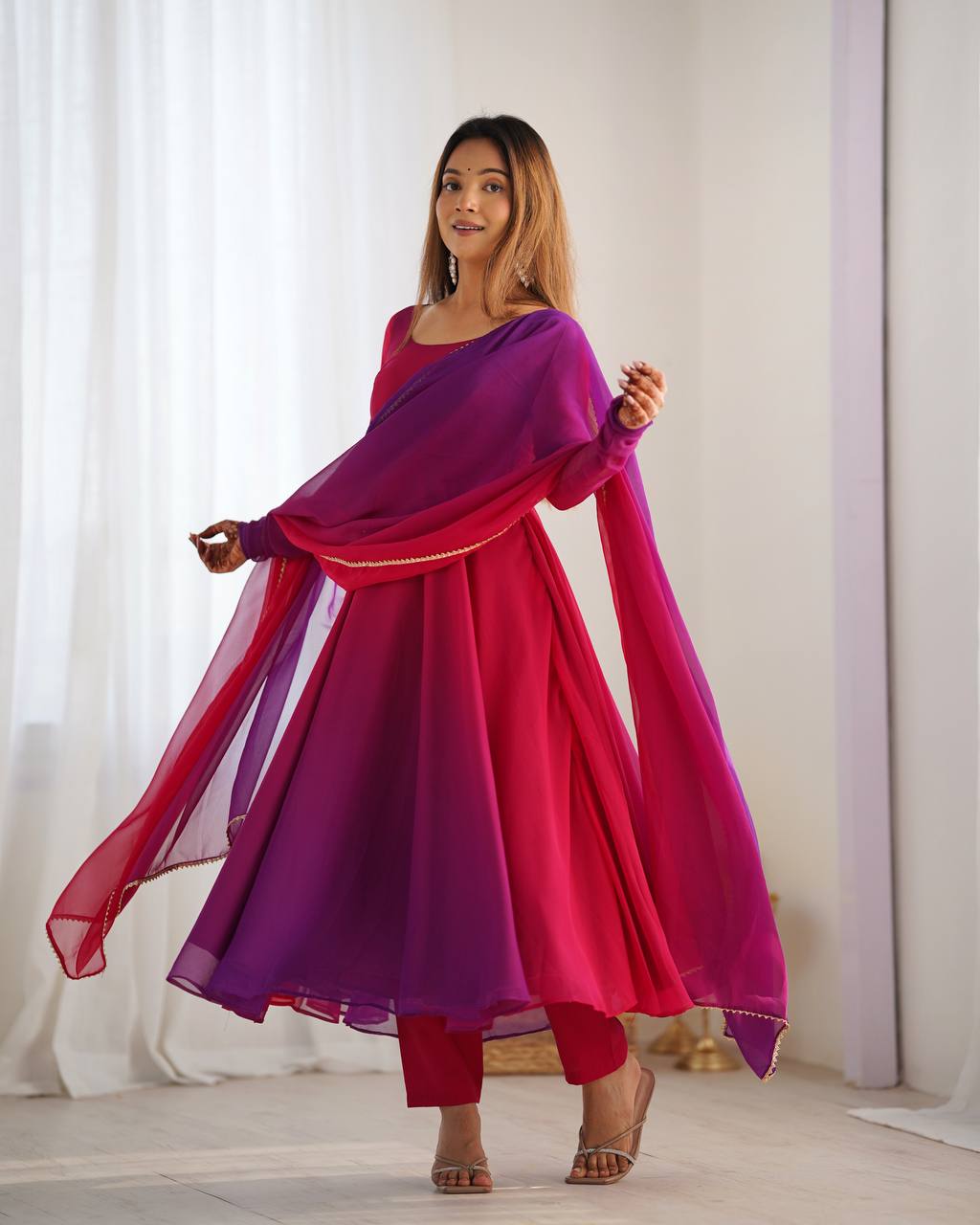 HEAVY PURE SOFT FOX GEORGETTE COLOURFULL GOWN - Haxberry