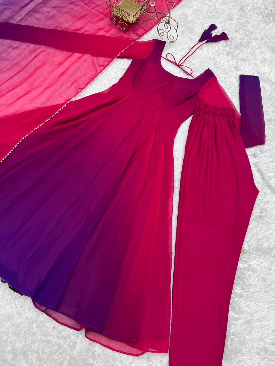 HEAVY PURE SOFT FOX GEORGETTE COLOURFULL GOWN - Haxberry